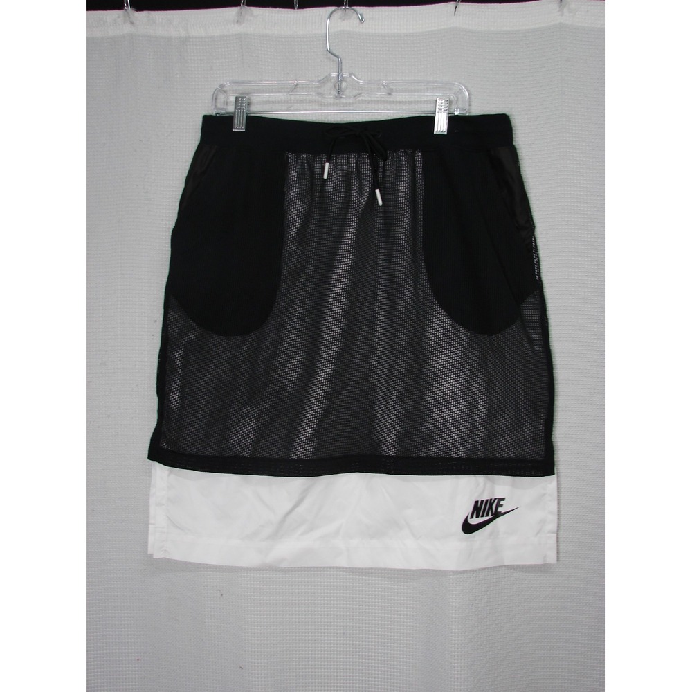 Nike NSW White Black Mesh Skirt Pull On Drawstring Tennis Pickleball Size L